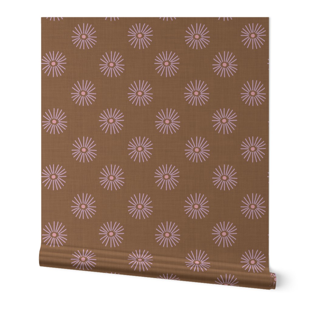 LARGE: Star Flower Starburst Pink Floral on Brown Textured Background