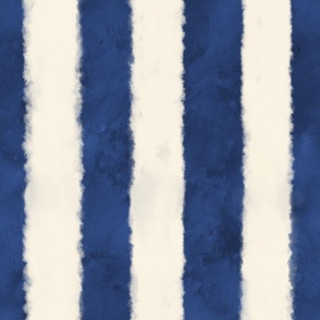 Large Watercolor Awning Stripes - Classic Navy Blue and Ivory Off White