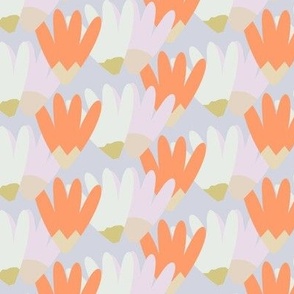 Light orange, pink and white flower design on purple background - large scale