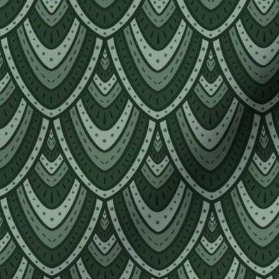 Large stylised mermaid scales in light and dark jade