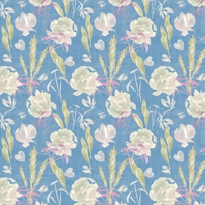small size blue botanical wildflowers - floral denim