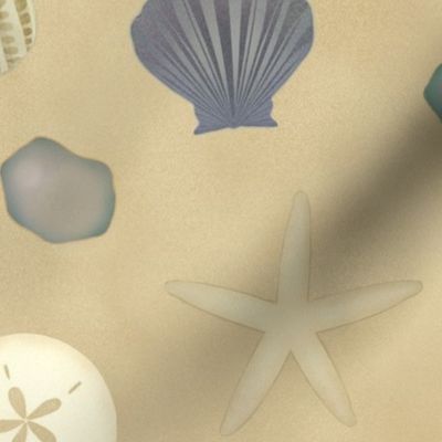 Beachy Treasures in Sand Half Drop Shells and Sea Glass in Medium