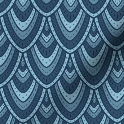 Large stylised mermaid scales in light and dark Blue grey