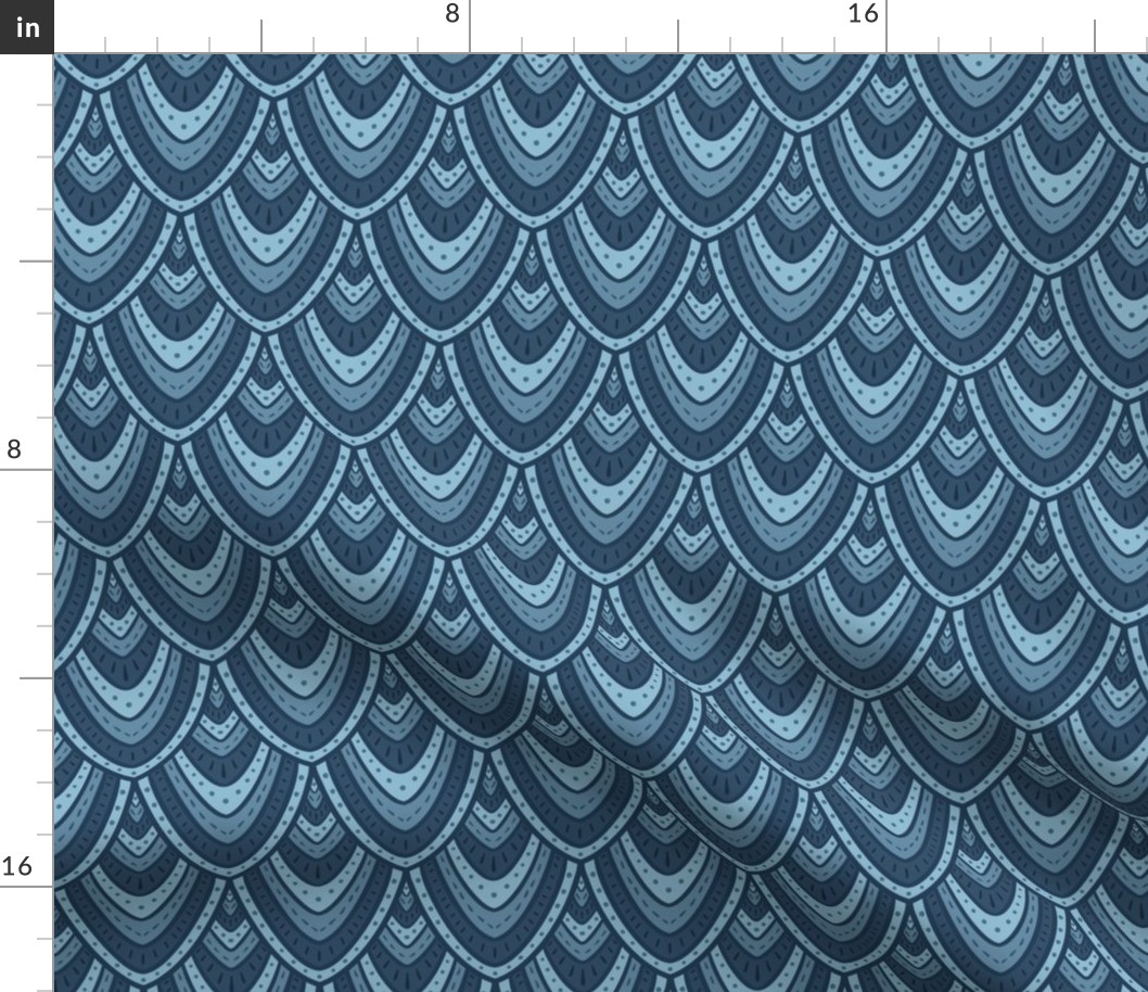 Large stylised mermaid scales in light and dark Blue grey