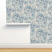 Turkish Sea Side Toile de Jouy in Blue and Creme White
