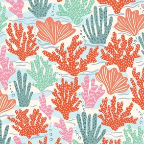 Tropical Coral Reef in Pink, Red and Teal