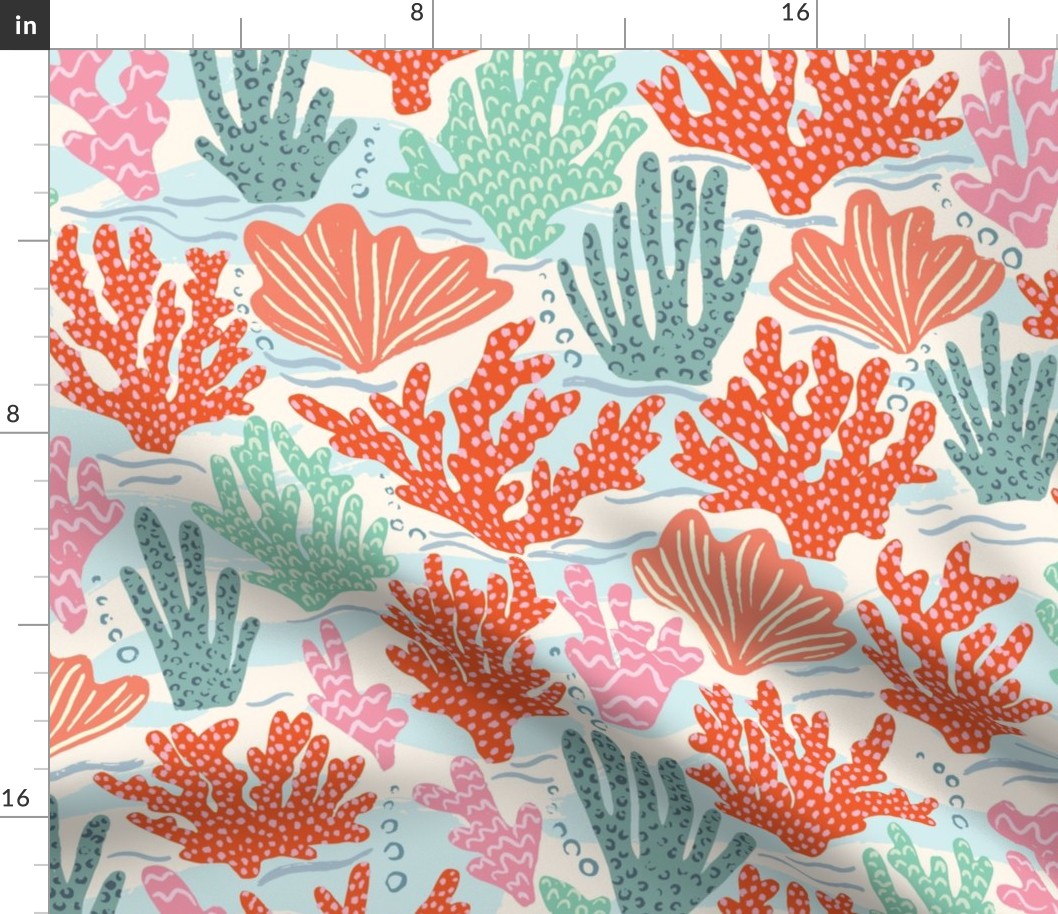 Tropical Coral Reef in Pink, Red and Teal