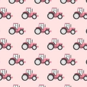 (small scale) pink tractors on pink - farm themed fabric C24