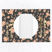 Handpainted Watercolor Ditsy Florals Silhouette in Tossed Design | Peach Fuzz on Dark Grey | Medium Scale