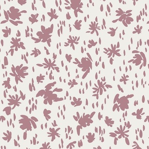 Handpainted Watercolor Ditsy Florals Silhouette in Tossed Design | Dusty Pink on Cream White | Medium Scale