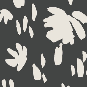 Handpainted Watercolor Ditsy Florals Silhouette in Tossed Design | Cream White on Dark Grey | Jumbo Scale
