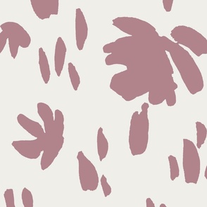 Handpainted Watercolor Ditsy Florals Silhouette in  Tossed Design | Dusty Pink on Cream White | Jumbo Scale