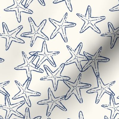 Hand Drawn Star Fish in Blue and White