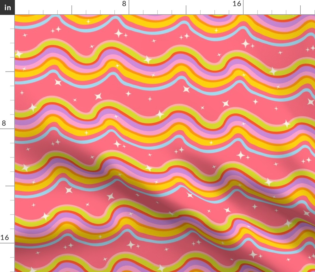 Wavy rainbow on pink