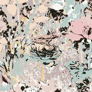 Froggy Fusion, Botanical Abstract, Pink and Green Floral Forest, Jumbo