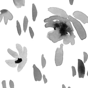 Handpainted Watercolor Ditsy Florals in Tossed Design | Black and White | Jumbo Scale