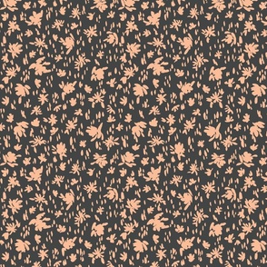 Handpainted Watercolor Ditsy Florals Silhouette  in Tossed Design | Peach Fuzz on Dark Grey | Small Scale