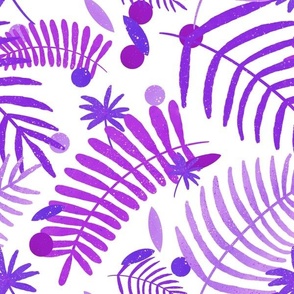 Tropical ferns and palm leaves - purple and white