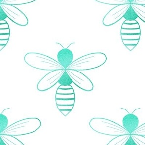 Metallic turquoise bees on white background