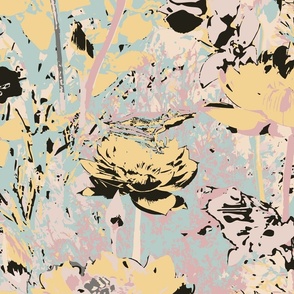 Froggy Fusion, Botanical Abstract, Apricot and Green Floral Forest, Jumbo