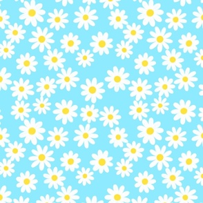 Summer Daisies-bright blue and yellow, Daisy, Spring, Summer, Floral, Boho