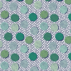 Dots on Spots - Sea Glass Green on Indigo Blue (small)