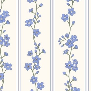 Forget Me Not Flowers with Stripes | Blue on Cream