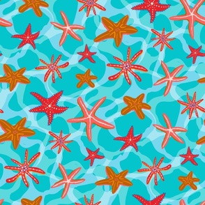 Starfish Seascape - Pastel Red