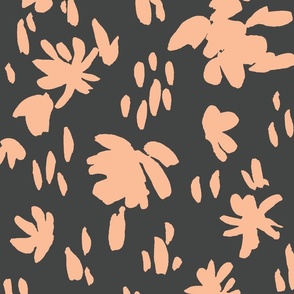 Handpainted Watercolor Ditsy Florals Silhouette  in Tossed Design | Peach Fuzz on Dark Grey | Large Scale
