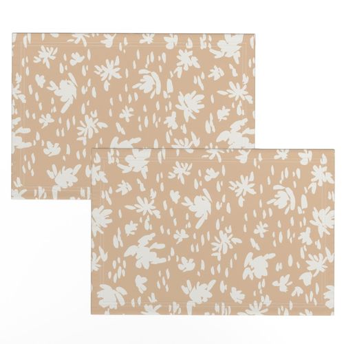 Handpainted Watercolor Ditsy Florals Silhouette  in Tossed Design | Cream White on Light Brown | Medium Scale