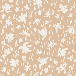 Handpainted Watercolor Ditsy Florals Silhouette  in Tossed Design | Cream White on Light Brown | Medium Scale