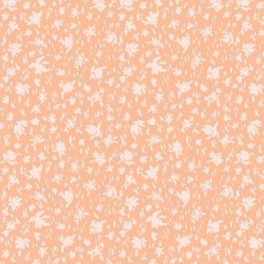 Handpainted Watercolor Ditsy Florals Silhouette  in Tossed Design | Reddish White on Peach Fuzz | Small Scale