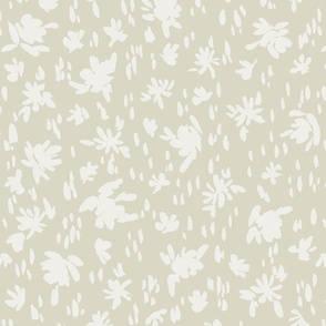 Handpainted Watercolor Ditsy Florals Silhouette  in Tossed Design | Cream White on Sage Green | Medium Scale