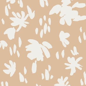 Handpainted Watercolor Ditsy Florals Silhouette  in Tossed Design | Cream White on Light Brown | Large Scale
