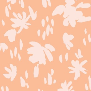 Handpainted Watercolor Ditsy Florals Silhouette  in Tossed Design | Reddish White on Peach Fuzz | Large Scale