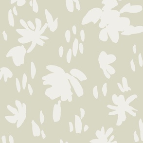Handpainted Watercolor Ditsy Florals Silhouette  in Tossed Design | Cream White on Sage Green | Large Scale