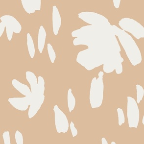 Handpainted Watercolor Ditsy Florals Silhouette  in Tossed Design | Cream White on Light Brown | Jumbo Scale