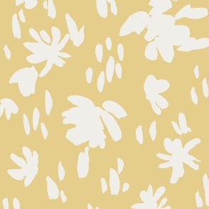 Handpainted Watercolor Ditsy Florals Silhouette  in Tossed Design | Cream White on Egg Yolk Yellow | Large Scale