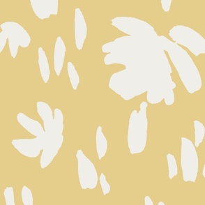 Handpainted Watercolor Ditsy Florals Silhouette  in Tossed Design | Cream White on Egg Yolk Yellow | Jumbo Scale