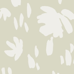 Handpainted Watercolor Ditsy Florals Silhouette  in Tossed Design | Cream White on Sage Green | Jumbo Scale