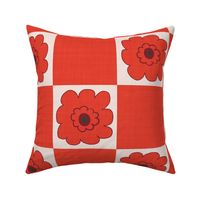 XLARGE:Cute textured Red Bubble Flower on white Checkered square on Red and White Checkerboard