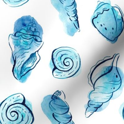 Watercolor Sea Shells in Blue