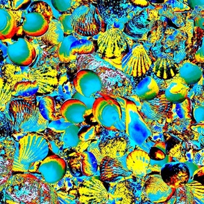 (XXXXL) Primarily Teal Seashells Galore - Digitally Manipulated and Colored Photograph