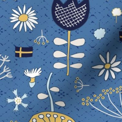 The swedish flower oracle on blue – folk art style | large