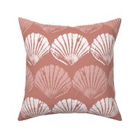 Seashells fan coastal block-print style in deep coral pink (large)