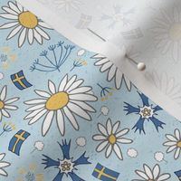 swedish summer flowers and flags on light blue | small