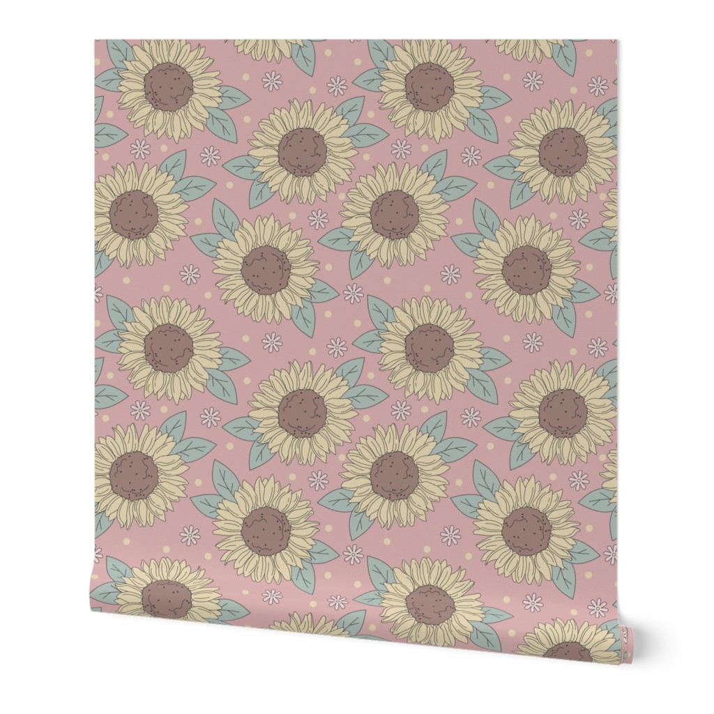 Muted Sunflowers on Dusky Pink Background