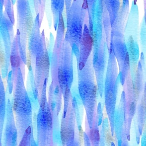 Large Bright and Colourful Watercolor Mermaid Ocean Water Waves in Purple, Blue and Turquoise and Faux Shimmering Grey