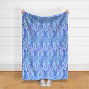 Medium Bright and Colourful Watercolor Mermaid Ocean Water Waves in Purple, Blue and Turquoise and Faux Shimmering Grey