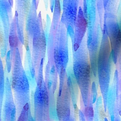 Medium Bright and Colourful Watercolor Mermaid Ocean Water Waves in Purple, Blue and Turquoise and Faux Shimmering Grey